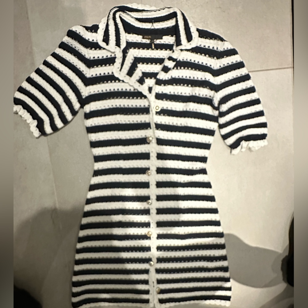 Maje dress Rosette Striped Crochet Look Dress